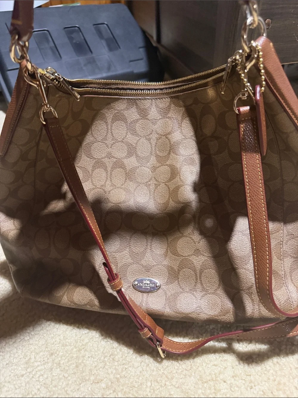 Vintage Coach Tan & Brown Signature Canvas Hobo Shoulder Bag